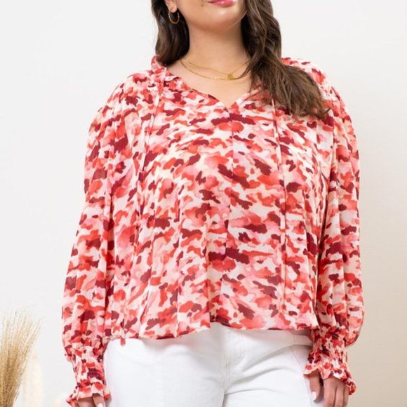 NWT Plus Size Rose & Pink Brushstroke Ruffle Collar Blouse Top - Picture 5 of 6